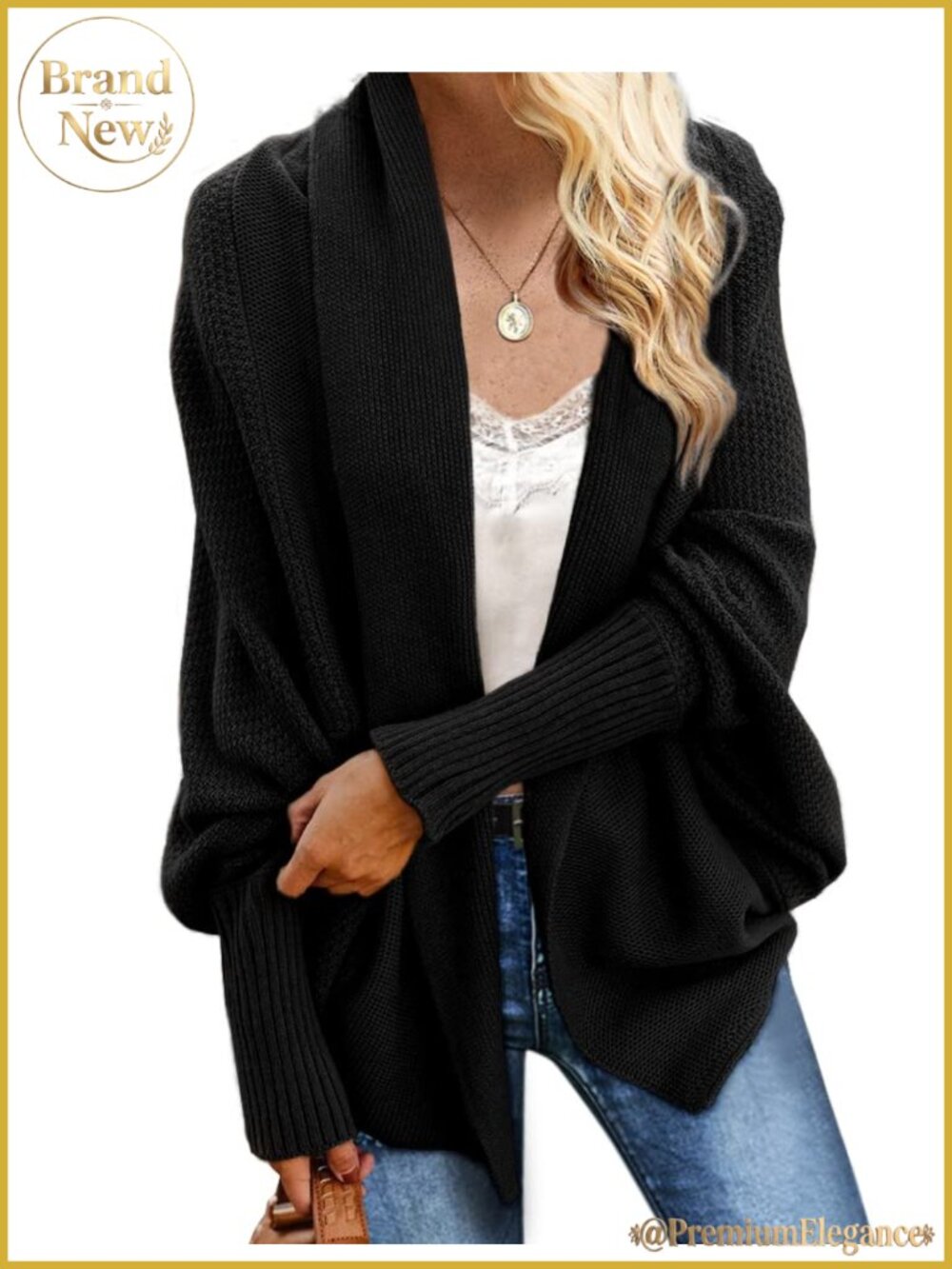 Batwing Cable Knit Slouchy Oversized Wrap Cardigan Sweater Kimono